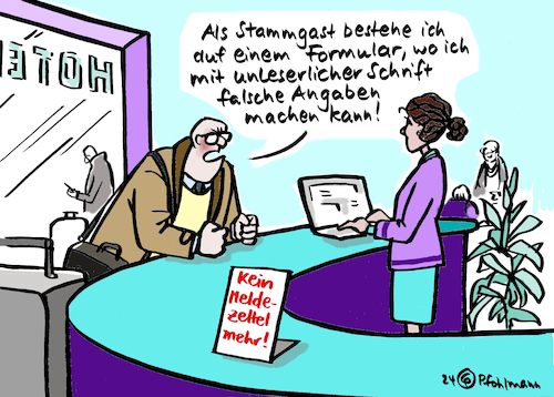 Cartoon: Debatte Bürokratieabbau (medium) by Pfohlmann tagged bürokratie,hotel,meldezettel,papier,bürokratieabbau,fdp,ampel,bundesregierung,bürokratie,hotel,meldezettel,papier,bürokratieabbau,fdp,ampel,bundesregierung