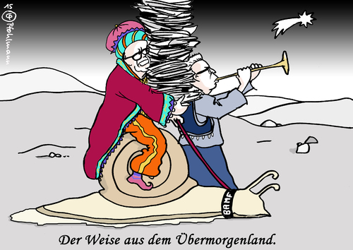 Cartoon: Der Weise aus dem Übermorgenlan (medium) by Pfohlmann tagged cartoon,karikatur,2015,color,farbe,deutschland,weise,de,maiziere,innenminister,flüchtlingskrise,flüchtlinge,asyl,asylanträge,chef,arbeitsagentur,anträge,antragsflut,antragsstau,morgenland,übermorgen,übermorgenland,heilige,drei,könige,weihnachten,schnecke,schneckentempo,karikatur,cartoon,2015,color,farbe,deutschland,weise,de,maiziere,innenminister,flüchtlingskrise,flüchtlinge,asyl,asylanträge,chef,arbeitsagentur,anträge,antragsflut,antragsstau,morgenland,übermorgen,übermorgenland,heilige,drei,könige,weihnachten,schnecke,schneckentempo