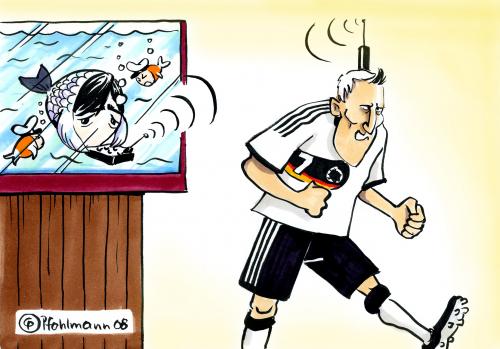 Cartoon: Deutschland-Portugal (medium) by Pfohlmann tagged euro,2008,fußball,em,deutschland,portugal,schweinsteiger,löw,euro2008,fußball,fussball,em,europameisterschaft,meisterschaft,fußballspieler,spieler,spiel,jogi,joachim,löw,portugal,deutschland,bastian,schweinsteiger,aquarium,fisch,wasser,platzverweis,trainer,ferne,distanz,steuerung,steuern,kontrollieren,fernsteuerung,fernbedienung,sender,empfänger,roboter,jogi löw,joachim löw