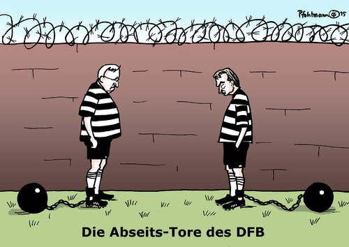 Cartoon: DFB Abseits-Tore (medium) by Pfohlmann tagged tore,abseits,sträflinge,gefängnis,knast,weltmeisterschaft,2006,wm,fifa,affäre,steuerhinterziehung,hausdurchsuchung,niersbach,zwanziger,bund,fußball,deutscher,dfb,deutschland,farbe,color,2015,cartoon,karikatur,karikatur,cartoon,2015,color,farbe,deutschland,dfb,deutscher,fußball,bund,zwanziger,niersbach,hausdurchsuchung,steuerhinterziehung,affäre,fifa,wm,2006,weltmeisterschaft,knast,gefängnis,sträflinge,abseits,tore