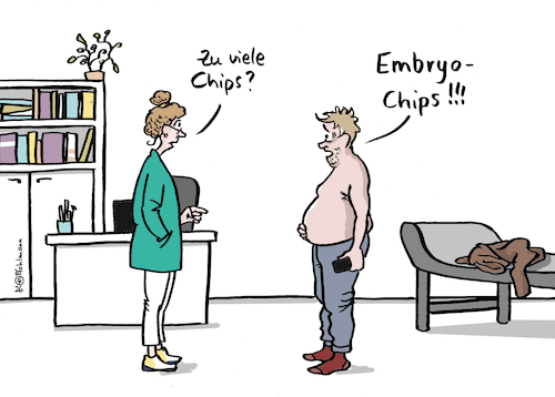 Cartoon: Embryo-Chips (medium) by Pfohlmann tagged chips,übergewicht,arzt,ärztin,medizin,bauch,schwangerschaft,embryo,verschwörungstheorie,verschwörungsmythos,lays,gewürz,xavier,naidoo,ernährung,zusatzstoffe,zutaten,lebensmittel,lebensmittelindustrie,chips,übergewicht,arzt,ärztin,medizin,bauch,schwangerschaft,embryo,verschwörungstheorie,verschwörungsmythos,lays,gewürz,xavier,naidoo,ernährung,zusatzstoffe,zutaten,lebensmittel,lebensmittelindustrie