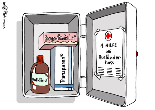 Cartoon: Erste Hilfe gegen Hass (medium) by Pfohlmann tagged karikatur,cartoon,2015,color,farbe,erste,hilfe,deutschland,ausländerhass,ausländerfeindlichkeit,medikamente,medizin,notfallschrank,arznei,tröglitz,asylbewerber,anschlag,rechtsradikalismus,rechte,neonazis,attentat,brananschlag,asylbewerberheim,asyl,rechtsextremismus,rechts,empathie,transparenz,aufklärung,karikatur,cartoon,2015,color,farbe,erste,hilfe,deutschland,ausländerhass,ausländerfeindlichkeit,medikamente,medizin,notfallschrank,arznei,tröglitz,asylbewerber,anschlag,rechtsradikalismus,rechte,neonazis,attentat,brananschlag,asylbewerberheim,asyl,rechtsextremismus,rechts,empathie,transparenz,aufklärung