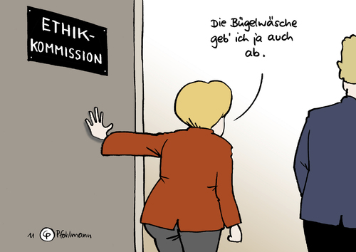 Cartoon: Ethik abgeben (medium) by Pfohlmann tagged merkel,bundeskanzlerin,atomkraft,kernkraft,ausstieg,laufzeit,laufzeitverlängerung,ethik,ethikkommission,arbeitskreis,verantwortung,japan,fukushima,gau,atomenergie,kernenergie,angela merkel,bundeskanzlerin,atomkraft,kernkraft,ausstieg,laufzeit,laufzeitverlängerung,ethik,ethikkommission,arbeitskreis,fukushima,angela,merkel