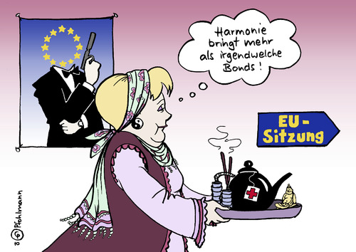 Cartoon: EU-Harmonie (medium) by Pfohlmann tagged eu,europa,merkel,bundeskanzlerin,harmonie,bonds,eurobonds,euro,krise,schuldenkrise,gipfel,james,bond,eu,europa,angela merkel,bundeskanzlerin,harmonie,bonds,eurobonds,krise,schuldenkrise,gipfel,james bond,angela,merkel,james,bond