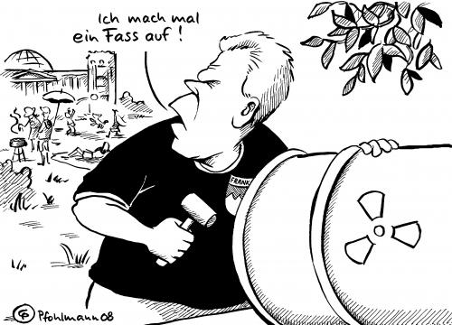 Cartoon: Fass auf! (medium) by Pfohlmann tagged glos,michael,michel,wirtschaftsminister,atomausstieg,ausstieg,atompolitik,atommüll,fass,bierfass,anstich,atom,alternativenergie,atombombe,atomenergie,atomdeponie,atomgegner,atomkraftwerk,atommacht,atommüll,castortranport,endlager,castor,gau,gorleben,greenpeace,internationale atomenergie,kernenergie,kernkraft,kernkraftwerk,leukämie,mutation,nuklear,plutonium,radioaktiv,radioaktiver abfall,radioaktivität,sekundärenergie,störfall,strahlen,strahlenschutz,strom,stromerzeugung,stromknappheit,strompreis,supergau,tschernobyl,übergangsenergie,uran,verstrahlung,wirtschaftsminister,atomausstieg,atompolitik,fass,bierfass,anstich,grill,grillen,grillfest,bundestag,reichstag,deutschland,michael glos,energiewirtschaft,müllwirtschaft,internationale,radioaktiver,abfall,michael,glos