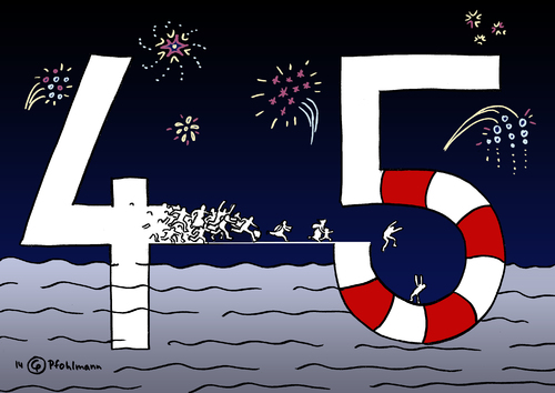 Cartoon: Flucht nach 2015 (medium) by Pfohlmann tagged karikatur,cartoon,2014,color,farbe,silvester,jahreswechsel,2015,flüchtlinge,flucht,syrien,ausländer,wasser,mittelmeer,afrika,europa,rettungsring,rettung,asyl,asylbewerber,migration,migranten,feuerwerk,karikatur,cartoon,2014,color,farbe,silvester,jahreswechsel,2015,flüchtlinge,flucht,syrien,ausländer,wasser,mittelmeer,afrika,europa,rettungsring,rettung,asyl,asylbewerber,migration,migranten,feuerwerk