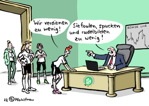 Cartoon: Frauenfußball zu wenig (medium) by Pfohlmann tagged fußball,frauen,frauenfußball,gleichberechtigung,lohn,gehalt,prämie,emanzipation,gleichstellung,gender,pay,gap,dfb,funktionär,foul,fair,play,spucke,rudelbildung,fußball,frauen,frauenfußball,gleichberechtigung,lohn,gehalt,prämie,emanzipation,gleichstellung,gender,pay,gap,dfb,funktionär,foul,fair,play,spucke,rudelbildung