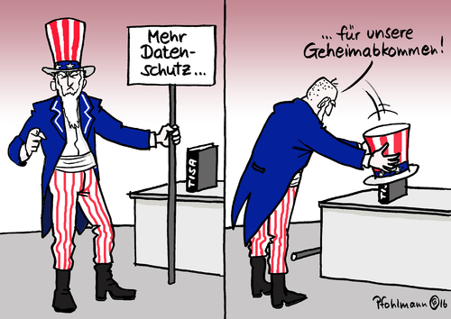 Cartoon: Geheimes schützen (medium) by Pfohlmann tagged karikatur,cartoon,2016,color,farbe,usa,tisa,handelsabkommen,dienstleistungsabkommen,datenschutz,uncle,sam,onkel,hut,standards,geheimabkommen,geheim,verhandlungen,karikatur,cartoon,2016,color,farbe,usa,tisa,handelsabkommen,dienstleistungsabkommen,datenschutz,uncle,sam,onkel,hut,standards,geheimabkommen,geheim,verhandlungen