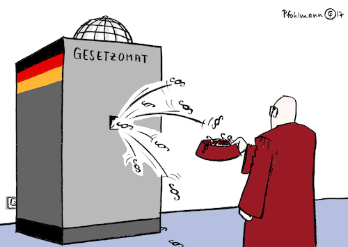 Cartoon: Gesetzomat (medium) by Pfohlmann tagged karikatur,cartoon,color,farbe,2017,deutschland,bundestag,gesetze,automat,gesetzomat,bundesverfassungsgericht,verfassungsgericht,karlsruhe,bundestrojaner,grundrechte,homoehe,klagen,vorratsdatenspeicherung,überwachung,parlament,gesetzgeber,groko,große,koalition,karikatur,cartoon,color,farbe,2017,deutschland,bundestag,gesetze,automat,gesetzomat,bundesverfassungsgericht,verfassungsgericht,karlsruhe,bundestrojaner,grundrechte,homoehe,klagen,vorratsdatenspeicherung,überwachung,parlament,gesetzgeber,groko,große,koalition