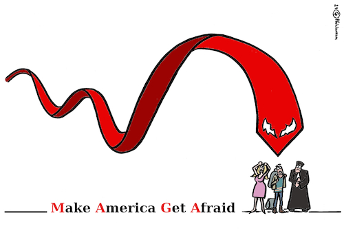 Cartoon: Get Afraid (medium) by Pfohlmann tagged usa,maga,trump,wahlsieg,präsident,präsidentschaft,krawatte,angst,make,america,get,afraid,justiz,frauen,abtreibung,migration,republikaner,zuwanderer,migranten,sexismus,rassismus,usa,maga,trump,wahlsieg,präsident,präsidentschaft,krawatte,angst,make,america,get,afraid,justiz,frauen,abtreibung,migration,republikaner,zuwanderer,migranten,sexismus,rassismus