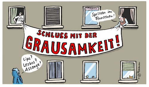 Cartoon: Grausamkeit (medium) by Pfohlmann tagged 2021,flüchtlinge,lipa,lesbos,assange,grausamkeit,querdenken,querdenker,impfung,corona,eu,flüchtlingslager,whistleblower,usa,2021,flüchtlinge,lipa,lesbos,assange,grausamkeit,querdenken,querdenker,impfung,corona,eu,flüchtlingslager,whistleblower,usa