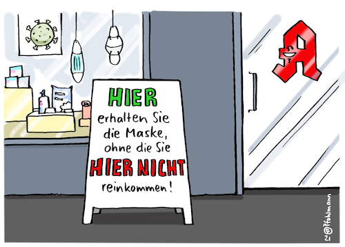 Cartoon: Hier Maske (medium) by Pfohlmann tagged corona,coronavirus,pandemie,apotheke,ffp2,maske,mundnasenschutz,maskenpflicht,einzelhandel,öpnv,bus,bahn,maßnahmen,corona,coronavirus,pandemie,apotheke,ffp2,maske,mundnasenschutz,maskenpflicht,einzelhandel,öpnv,bus,bahn,maßnahmen