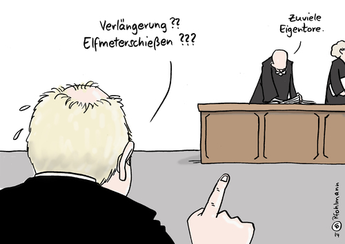 Cartoon: Hoeness Eigentore (medium) by Pfohlmann tagged karikatur,cartoon,color,farbe,2014,deutschland,hoeness,prozess,steuerhinterziehung,urteil,haft,gefängnis,haftstrafe,verurteilung,elfmeterschießen,verlängerung,revision,karikatur,cartoon,color,farbe,2014,deutschland,hoeness,prozess,steuerhinterziehung,urteil,haft,gefängnis,haftstrafe,verurteilung,elfmeterschießen,verlängerung,revision