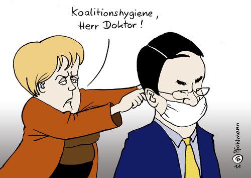 Cartoon: Hygiene (medium) by Pfohlmann tagged karikatur,color,farbe,2011,deutschland,merkel,bundeskanzlerin,rösler,doktor,dr,fdp,hygiene,mundschutz,maulkorb,europa,rettungsschirm,fallschirm,griechenland,insolvenz,pleite,denkverbot,tabu,sprechverbot,eu,euro,finanzkrise,verschuldung,schuldenkrise,währung,währungsunion,stabilität,haushalt,bundeshaushalt,haushaltsdebatte,deutschland,merkel,bundeskanzlerin,rösler,doktor,fdp,hygiene,dr,mundschutz,maulkorb,europa,rettungsschirm,fallschirm,insolvenz,pleite,denkverbot,sprechverbot,tabu,eu,euro,finanzkrise,verschuldung,schuldenkrise,währung