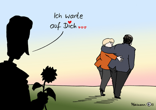 Cartoon: Ich warte (medium) by Pfohlmann tagged karikatur,cartoon,color,farbe,2013,bundestagswahl,sondierungsgespräche,koalitionsverhandlungen,schwarz,grün,rot,grüne,spd,merkel,gabriel,özdemir,oezdemir,große,koalition,schwarzgrün,liebespaar,karikatur,cartoon,color,farbe,2013,bundestagswahl,sondierungsgespräche,koalitionsverhandlungen,schwarz,grün,rot,grüne,spd,merkel,gabriel,özdemir,oezdemir,große,koalition,schwarzgrün,liebespaar