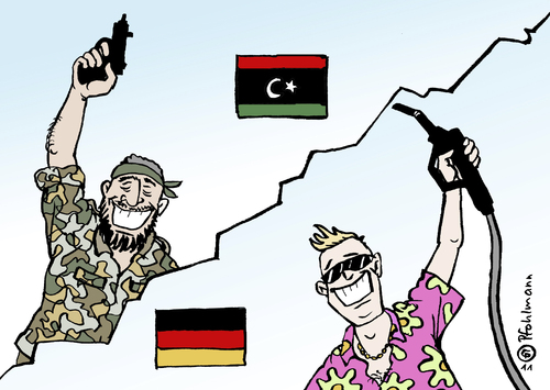 Cartoon: Jubel (medium) by Pfohlmann tagged karikatur,color,farbe,2011,libyen,jubel,gaddafi,sieg,revolution,rebellen,revolte,aufstand,tripolis,deutschland,öl,benzin,sprit,spritpreis,benzinpreis,ölpreis,tankstelle,zapfpistole,flagge,fahne,gaddafi,jubel,libyen,2011,sieg,revolution,rebellen,revolte,aufstand,tripolis,deutschland,benzin,sprit,öl,spritpreis,benzinpreis,tankstelle