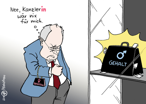 Cartoon: Kanzleringehalt (medium) by Pfohlmann tagged karikatur,cartoon,color,farbe,2013,deutschland,steinbrück,gehalt,gehaltsunterschied,mann,frau,männer,frauen,lohnunterschied,gehälter,kanzler,kanzlerin,kanzlerkandidat,handtasche,emanzipation,gleichstellung,karikatur,cartoon,color,farbe,2013,deutschland,steinbrück,gehalt,gehaltsunterschied,mann,frau,männer,frauen,lohnunterschied,gehälter,kanzler,kanzlerin,kanzlerkandidat,handtasche,emanzipation,gleichstellung