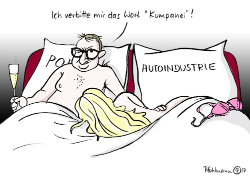 Cartoon: Keine Kumpanei (medium) by Pfohlmann tagged karikatur,cartoon,color,farbe,2017,deutschland,dobrindt,verkehrsminister,csu,kumpanei,nähe,politik,wirtschaft,lobby,lobbyismus,autoindustrie,bett,geliebte,frau,dieselgate,dieselaffäre,kartell,vorwürfe,dieselgipfel,karikatur,cartoon,color,farbe,2017,deutschland,dobrindt,verkehrsminister,csu,kumpanei,nähe,politik,wirtschaft,lobby,lobbyismus,autoindustrie,bett,geliebte,frau,sex,dieselgate,dieselaffäre,kartell,vorwürfe,dieselgipfel