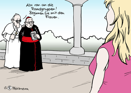 Cartoon: Kirche und Randgruppen (medium) by Pfohlmann tagged karikatur,cartoon,color,farbe,2013,vatikan,kirche,frauen,katholisch,papst,franziskus,randgruppen,bischofskonferenz,bischof,bischöfe,katholiken,karikatur,cartoon,color,farbe,2013,vatikan,kirche,frauen,katholisch,papst,franziskus,randgruppen,bischofskonferenz,bischof,bischöfe,katholiken