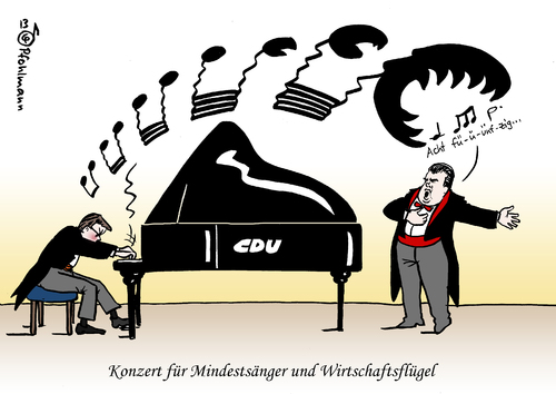 Cartoon: Konzert mit Wirtschaftsflügel (medium) by Pfohlmann tagged karikatur,cartoon,color,farbe,2013,bundestagswahl,große,koalition,koalitionsverhandlungen,mindestlohn,wirtschaftsflügel,konzert,gabriel,schwarz,rot,spd,cdu,csu,union,linnemann,flügel,sänger,klavier,piano,musik,noten,forderung,karikatur,cartoon,color,farbe,2013,bundestagswahl,große,koalition,koalitionsverhandlungen,mindestlohn,wirtschaftsflügel,konzert,gabriel,schwarz,rot,spd,cdu,csu,union,linnemann,flügel,sänger,klavier,piano,musik,noten,forderung