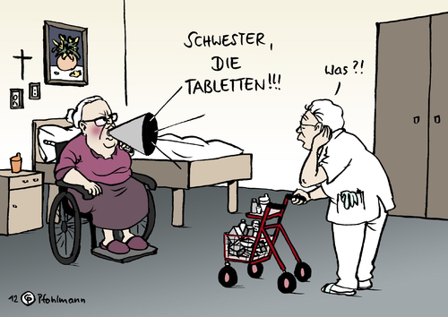 Cartoon: Länger arbeiten! (medium) by Pfohlmann tagged karikatur,color,farbe,2012,rente,67,pflegeheim,altenheim,altersheim,schwerhörig,alt,alter,rentenkürzung,rentenversicherung,demographie,alterung,rentenanspruch,länger,arbeiten,lebensarbeitszeit,rentenalter,2012,rente,pflegeheim,67,altenheim,altersheim,schwerhörig,alter,rentenkürzung,rentenversicherung,demographie,alterung,rentner,senioren