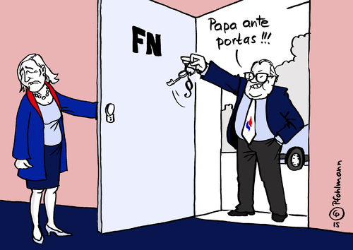 Cartoon: Le Papa ante Portas (medium) by Pfohlmann tagged karikatur,cartoon,2015,color,farbe,frankreich,le,pen,marine,jean,marie,front,national,rückkehr,parteiausschluss,mitglied,mitgliedschaft,papa,ante,portas,familie,vater,tochter,karikatur,cartoon,2015,color,farbe,frankreich,le,pen,marine,jean,marie,front,national,rückkehr,parteiausschluss,mitglied,mitgliedschaft,papa,ante,portas,familie,vater,tochter