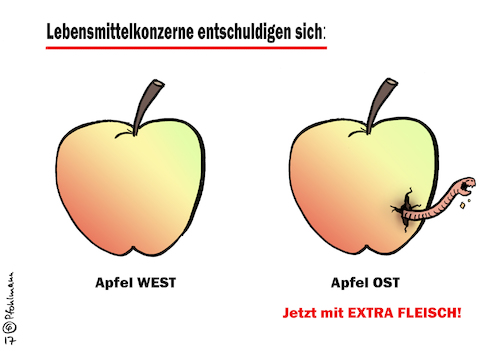 Cartoon: Lebensmittelrassismus (medium) by Pfohlmann tagged karikatur,cartoon,color,farbe,2017,eu,west,ost,lebensmittel,unterschiede,rezepturen,waschmittel,produkte,qualität,visegradstaaten,osteuropa,polen,tschechien,slowakei,ungarn,westeuropa,konzerne,lebensmittelkonzerne,nutella,bahlsen,apfel,äpfel,wurm,persil,sunlicht,benachteiligung,extra,fleisch,inhalt,fisch,butter,palmöl,lebensmittelrassismus,karikatur,cartoon,color,farbe,2017,eu,west,ost,lebensmittel,unterschiede,rezepturen,waschmittel,produkte,qualität,visegradstaaten,osteuropa,polen,tschechien,slowakei,ungarn,westeuropa,konzerne,lebensmittelkonzerne,nutella,bahlsen,apfel,äpfel,wurm,persil,sunlicht,benachteiligung,extra,fleisch,inhalt,fisch,butter,palmöl,lebensmittelrassismus