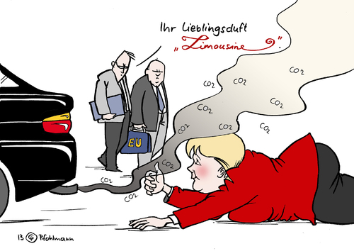 Cartoon: Limousinenduft (medium) by Pfohlmann tagged karikatur,cartoon,color,farbe,2013,deutschland,merkel,bundeskanzlerin,emissionen,co2,eu,klimaschutz,autoindustrie,limousine,duft,parfum,parfüm,reduktion,reduktionsziel,abgase,auspuff,co2ausstoß,umweltschutz,bmw,mercedes,audi,karikatur,cartoon,color,farbe,2013,deutschland,merkel,bundeskanzlerin,emissionen,co2,eu,klimaschutz,autoindustrie,limousine,duft,parfum,parfüm,reduktion,reduktionsziel,abgase,auspuff,co2ausstoß,umweltschutz,bmw,mercedes,audi