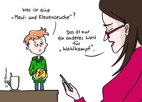 Cartoon: Maulzähneklauenseuche (medium) by Pfohlmann tagged maulundklauenseuche,seuche,tierseuche,krankheit,ansteckung,landwirtschaft,wahlkampf,bundestagswahl,kind,mutter,kinderfrage,kommunikation,parteien,demokratie,maulundklauenseuche,seuche,tierseuche,krankheit,ansteckung,landwirtschaft,wahlkampf,bundestagswahl,kind,mutter,kinderfrage,kommunikation,parteien,demokratie