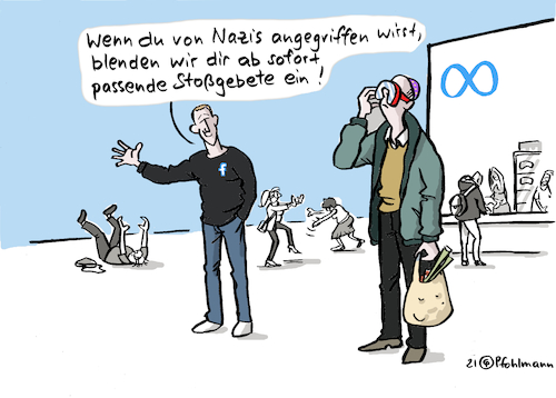 Cartoon: Meta-Gebete (medium) by Pfohlmann tagged facebook,meta,zuckerberg,digitalisierung,antisemitismus,hass,plattform,vr,brille,rechtsextremismus,rechts,rechtsextrem,nazis,gewalt,algorithmus,gebet,religion,facebook,meta,zuckerberg,digitalisierung,antisemitismus,hass,plattform,vr,brille,rechtsextremismus,rechts,rechtsextrem,nazis,gewalt,algorithmus,gebet,religion