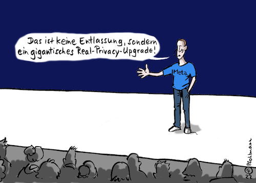 Cartoon: Meta-Upgrade (medium) by Pfohlmann tagged facebook,meta,zuckerberg,entlassung,kündigung,arbeitslosigkeit,arbeitslos,privatsphäre,privacy,upgrade,marketing,metaverse,mitarbeiter,facebook,meta,zuckerberg,entlassung,kündigung,arbeitslosigkeit,arbeitslos,privatsphäre,privacy,upgrade,marketing,metaverse,mitarbeiter