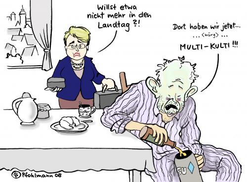 Cartoon: Multi-Kulti-Bayern (medium) by Pfohlmann tagged csu,bayern,beckstein,marga,günther,landtagswahl,multikulti,csu,günther beckstein,bayern,erwin huber,landtagswahl,wahlen,wahl,wählen,marge,ehe,ehefrau,verlierer,disaster,wahldisaster,partei,parteien,günther,beckstein,erwin,huber