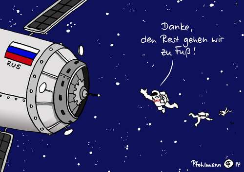 Cartoon: NASA steigt aus (medium) by Pfohlmann tagged karikatur,cartoon,color,farbe,2014,usa,nasa,raumfahrt,marsmission,shuttle,sojus,kapsel,russland,zusammenarbeit,iss,raumstation,transport,menschen,bemannt,astronauten,weltraum,universum,weltall,all,zu,fuß,karikatur,cartoon,color,farbe,2014,usa,nasa,raumfahrt,marsmission,shuttle,sojus,kapsel,russland,zusammenarbeit,iss,raumstation,transport,menschen,bemannt,astronauten,weltraum,universum,weltall,all,zu,fuß