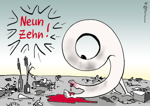 Cartoon: Neun Zehn (medium) by Pfohlmann tagged karikatur,cartoon,color,farbe,2019,global,welt,deutschland,böller,raketen,feuerwerk,pyrotechnik,verletzungen,silvester,silvesternacht,knaller,explosionen,zehen,neun,zehn,neujahr,karikatur,cartoon,color,farbe,2019,global,welt,deutschland,böller,raketen,feuerwerk,pyrotechnik,verletzungen,silvester,silvesternacht,knaller,explosionen,zehen,neun,zehn,neujahr