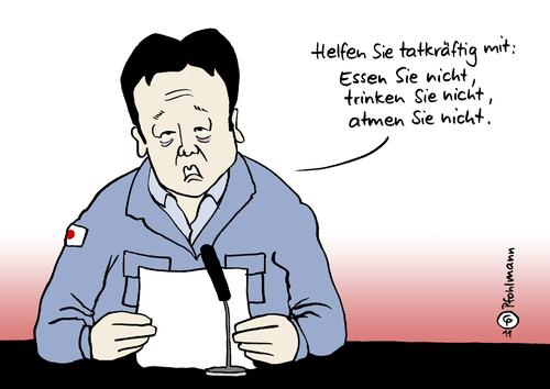 Cartoon: Nicht atmen! (medium) by Pfohlmann tagged tsunami,trinkwasser,lebensmittel,kontaminiert,verstrahlt,strahlung,radioaktivität,radioaktiv,warnung,regierungssprecher,regierung,fukushima,katastrophe,super,gau,akw,kernkraft,atomkraft,erdbeben,earthquake,japan,japan,erdbeben,atomkraft,kernkraft,akw,gau,super,katastrophe,fukushima,regierung