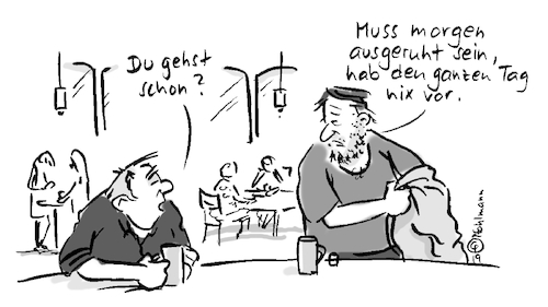 Cartoon: Nix zu tun (medium) by Pfohlmann tagged 2019,bar,faul,faulheit,chillen,stress,kneipe,kumpel,schlafen,schlaf,ausruhen,bett,ruhe,gesundheit,tresen,2019,bar,faul,faulheit,chillen,stress,kneipe,kumpel,schlafen,schlaf,ausruhen,bett,ruhe,gesundheit,tresen