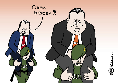 Cartoon: Oben bleiben! (medium) by Pfohlmann tagged stuttgart,21,bahnhof,hauptbahnhof,grube,db,bahn,mappus,cdu,baden,württemberg,ministerpräsident,polizei,polizist,demo,demonstration,widerstand,polizeigewerkschaft,stuttgart 21,bahnhof,hauptbahnhof,grube,bahn,db,mappus,cdu,ministerpräsident,demo,demonstration,widerstand,stuttgart,21