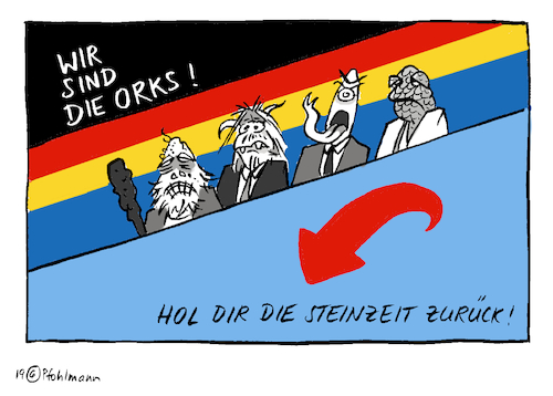 Cartoon: Orks-Vertreter (medium) by Pfohlmann tagged 2019,deutschland,afd,orks,volk,wende,vertreter,sprecher,bürgerbewegung,hetze,steinzeit,keulen,sprache,ausgrenzung,rechts,rechtspopulismus,landtagswahlen,osten,ostdeutschland,kalbitz,beleidigung,reaktionär,klima,klimapolitik,rückwärts,vergangenheit,2019,deutschland,afd,orks,volk,wende,vertreter,sprecher,bürgerbewegung,hetze,steinzeit,keulen,sprache,ausgrenzung,rechts,rechtspopulismus,landtagswahlen,osten,ostdeutschland,kalbitz,beleidigung,reaktionär,klima,klimapolitik,rückwärts,vergangenheit