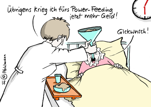 Cartoon: Power Feeding (medium) by Pfohlmann tagged karikatur,cartoon,color,farbe,2018,deutschland,altenpflege,pflege,pflegeberufe,aufwertung,bezahlung,gehalt,mehr,geld,power,feeding,personalmangel,zeitmangel,stress,überlastung,personalschlüssel,trichter,karikatur,cartoon,color,farbe,2018,deutschland,altenpflege,pflege,pflegeberufe,aufwertung,bezahlung,gehalt,mehr,geld,power,feeding,personalmangel,zeitmangel,stress,überlastung,personalschlüssel,trichter