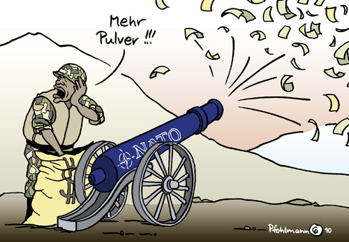 Cartoon: Pulver (medium) by Pfohlmann tagged nato,defizit,haushalt,etat,haushaltsloch,finanzloch,finanzierungslücke,krieg,irak,afghanistan,obama,pulver,kanone,haushalt,defizit,etat,finanzloch,krieg,irak,afghanistan,barack obama,kanone,barack,obama