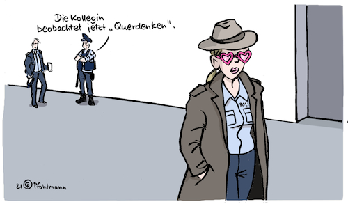 Cartoon: Querbeobachterin (medium) by Pfohlmann tagged corona,pandemie,querdenken,verfassungsschutz,extremismus,polizei,herz,coronaleugner,querdenker,demokratie,vleute,corona,pandemie,querdenken,verfassungsschutz,extremismus,polizei,herz,coronaleugner,querdenker,demokratie,vleute