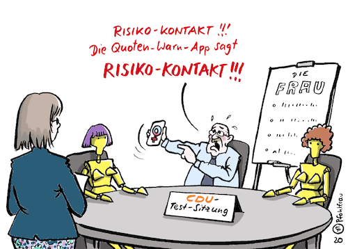 Cartoon: Quoten-Warn-App (medium) by Pfohlmann tagged 2020,deutschland,cdu,quote,frauenquote,partei,app,corona,coronawarnapp,gleichberechtigung,gleichstellung,pandemie,infektion,ansteckung,2020,deutschland,cdu,quote,frauenquote,partei,app,corona,coronawarnapp,gleichberechtigung,gleichstellung,pandemie,infektion,ansteckung