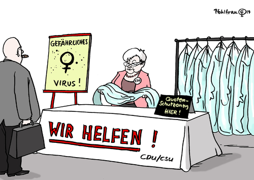 Cartoon: Quotenschutzanzug (medium) by Pfohlmann tagged karikatur,cartoon,color,farbe,2014,deutschland,frauenquote,quote,hasselfeldt,csu,cdu,union,wirtschaft,unternehmen,führungskräfte,führungspositionen,belastung,ebola,virus,schutzanzug,epidemie,gefahr,seuche,krankheit,hilfe,karikatur,cartoon,color,farbe,2014,deutschland,frauenquote,quote,hasselfeldt,csu,cdu,union,wirtschaft,unternehmen,führungskräfte,führungspositionen,belastung,ebola,virus,schutzanzug,epidemie,gefahr,seuche,krankheit,hilfe