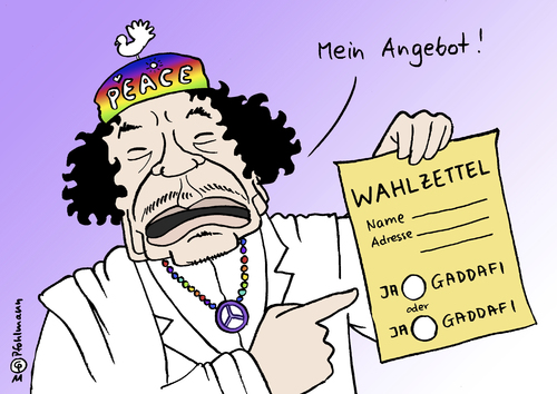 Cartoon: Reformangebot (medium) by Pfohlmann tagged libyen,libya,gaddafi,revolutionsführer,aufstand,revolution,reform,reformen,wahl,wahlen,angebot,libyen,libya,gaddafi,revolutionsführer,aufstand,revolution,reform,reformen,wahl,angebot