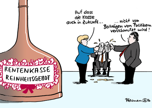 Cartoon: Renten-Reinheitsgebot (medium) by Pfohlmann tagged karikatur,cartoon,2016,color,deutschland,rentenkasse,bier,reinheitsgebot,rentenversicherung,altersarmut,beiträge,beitragszahler,politiker,merkel,schäuble,gabriel,bundesregierung,kanzlerin,brauhaus,braukessel,karikatur,cartoon,2016,color,deutschland,rentenkasse,bier,reinheitsgebot,rentenversicherung,altersarmut,beiträge,beitragszahler,politiker,merkel,schäuble,gabriel,bundesregierung,kanzlerin,brauhaus,braukessel