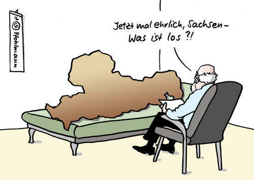 Cartoon: Sachsen in Therapie (medium) by Pfohlmann tagged karikatur,cartoon,2016,color,farbe,deutschland,sachsen,fremdenfeindlichkeit,übergriffe,angriffe,mob,ausländerfeindlichkeit,flüchtlinge,flüchtlingsheime,couch,therapie,therapeut,psychotherapie,was,ist,los,befinden,ursachen,karikatur,cartoon,2016,color,farbe,deutschland,sachsen,fremdenfeindlichkeit,übergriffe,angriffe,mob,ausländerfeindlichkeit,flüchtlinge,flüchtlingsheime,couch,therapie,therapeut,psychotherapie,was,ist,los,befinden,ursachen