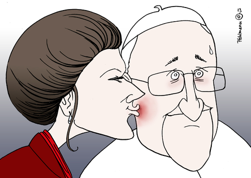 Cartoon: Sarah und Jorge (medium) by Pfohlmann tagged karikatur,cartoon,color,farbe,2013,deutschland,linke,linkspartei,wagenknecht,sarah,papst,franziskus,kuss,wange,lippe,kritik,kapitalismus,opposition,gemeinsam,gemeinsamkeit,christlich,katholisch,kirche,karikatur,cartoon,color,farbe,2013,deutschland,linke,linkspartei,wagenknecht,sarah,papst,franziskus,kuss,wange,lippe,kritik,kapitalismus,opposition,gemeinsam,gemeinsamkeit,christlich,katholisch,kirche