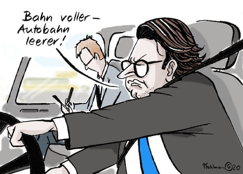 Cartoon: Scheuer Bahn frei (medium) by Pfohlmann tagged 2020,deutschland,verkehrsminister,verkehrspolitik,scheuer,csu,autobahn,db,bahn,investitionen,tempolimit,2020,deutschland,verkehrsminister,verkehrspolitik,scheuer,csu,autobahn,db,bahn,investitionen,tempolimit