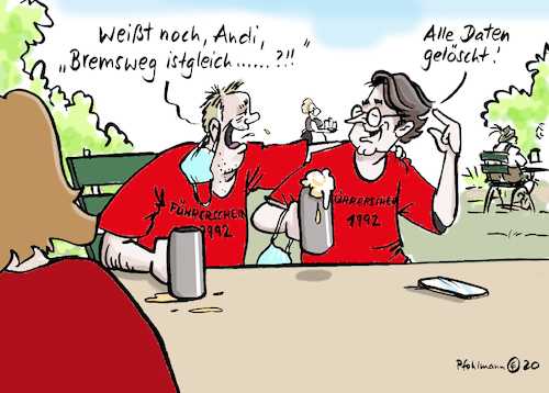 Cartoon: Scheuer Bremsweg (medium) by Pfohlmann tagged 2020,deutschland,scheuer,csu,verkehrsminister,bußgeldkatalog,verkehr,raser,tempo,führerschein,klassentreffen,ehemalige,bremsweg,biergarten,verkehrsministerium,2020,deutschland,scheuer,csu,verkehrsminister,bußgeldkatalog,verkehr,raser,tempo,führerschein,klassentreffen,ehemalige,bremsweg,biergarten,verkehrsministerium