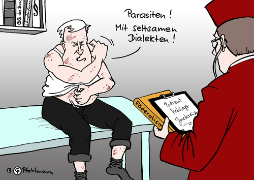 Cartoon: Seehofer Parasiten (medium) by Pfohlmann tagged karikatur,cartoon,color,farbe,2013,deutschland,länderfinanzausgleich,seehofer,parasiten,bundesverfassungsgericht,verfassungsgericht,arzt,richter,verfassungsrichter,klage,bundesländer,länder,föderalismus,grundgesetz,bayern,hessen,karikatur,cartoon,color,farbe,2013,deutschland,länderfinanzausgleich,seehofer,parasiten,bundesverfassungsgericht,verfassungsgericht,arzt,richter,verfassungsrichter,klage,bundesländer,länder,föderalismus,grundgesetz,bayern,hessen